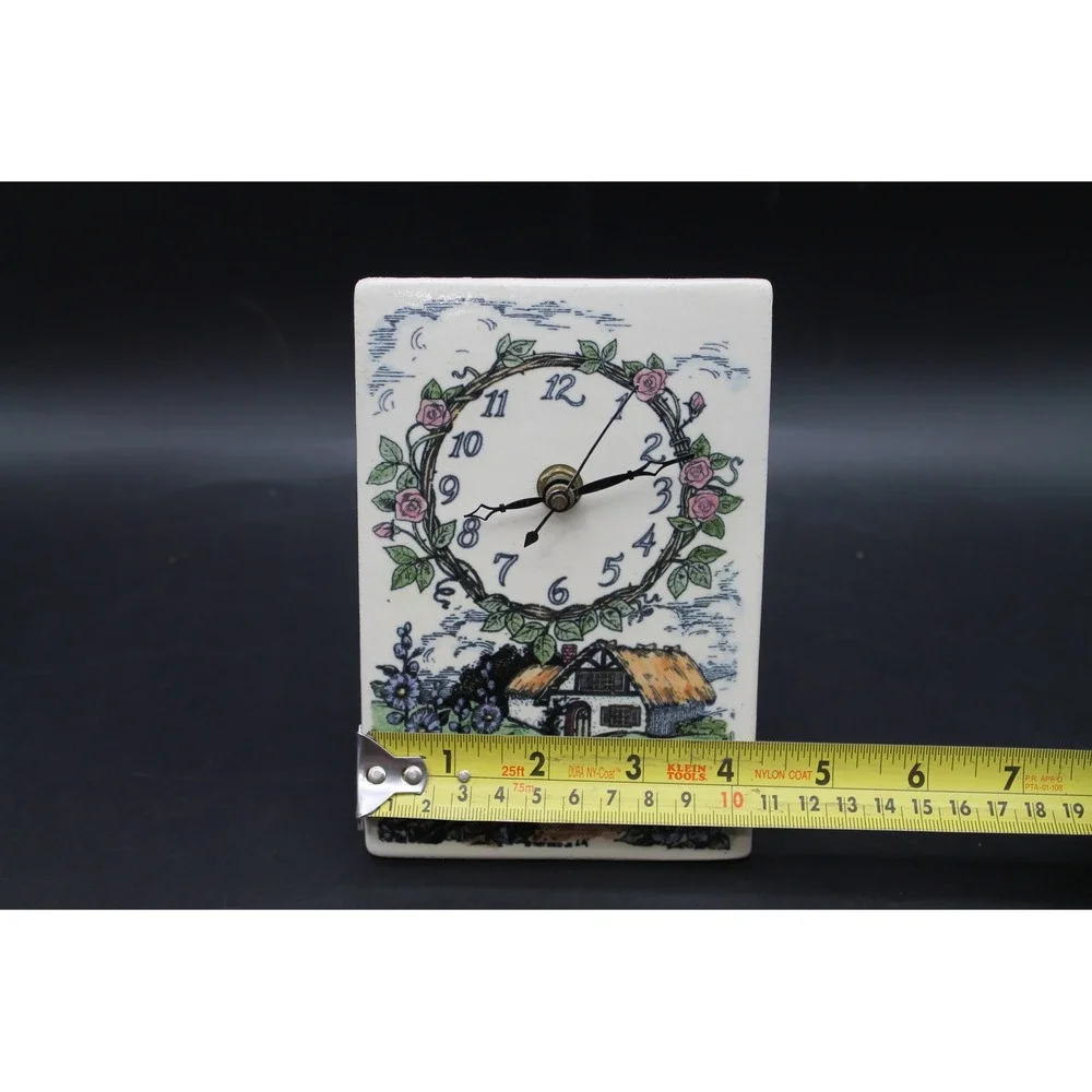 Vintage 1990 Santa Barbara Ceramic Design Cottage Floral Quartz Clock READ